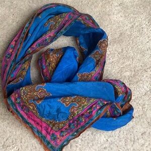 Oscar de la Renta Blue and Pink Scarf